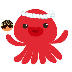 たこ焼きを持ったタコのイラスト