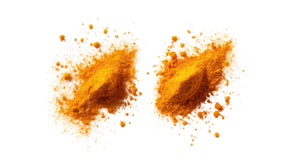 Two vibrant orange spice explosions isolated on transparent background