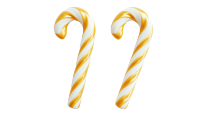 Two swirled yellow and white candy canes isolated on transparent background