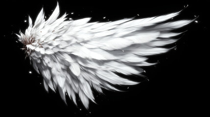 Angel wing illustration on a black background with sparkles