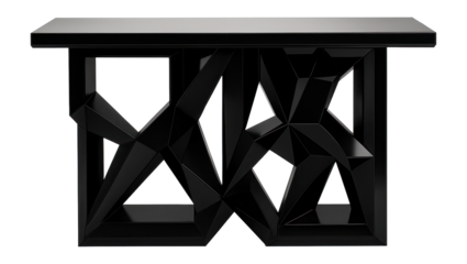 Sleek black lacquer console table with geometric design, perfect for modern lofts.