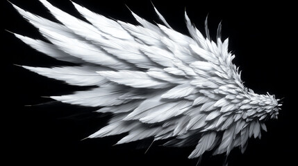 Angel wing with white feathers on a black background image