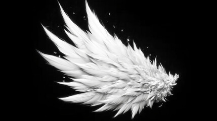 Angel wing in monochrome on a dark black background scene