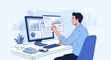 Analyst Working On Data Visualization Charts And Graphs For Business Strategy Planning Purposes