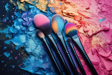 Fototapeta premium Colorful Makeup Brushes with Pigment Powders and Glitter