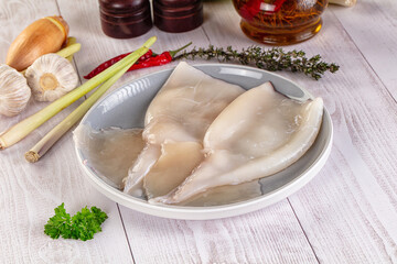 Raw calamari bodies for cooking