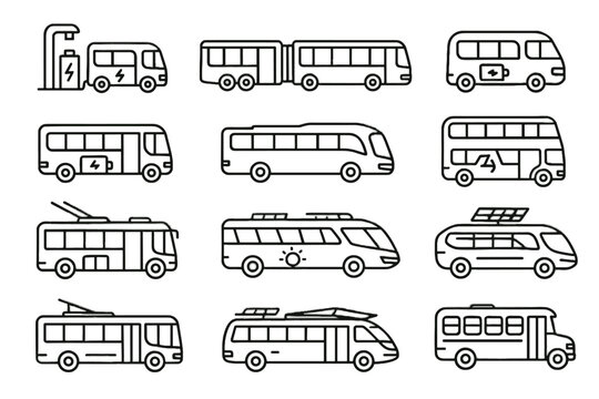 Icon city vector panel electric bus shuttle powered articulated icons coach solar