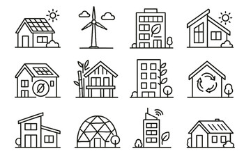 Fototapeta premium Green icons material dome sustainable solar house vector icon bioclimatic architecture building