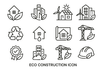 Fototapeta premium Blueprint icons material house icon vector certification eco city sustainable solar construction