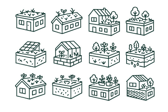 Plants roof vector intensive modular rooftop icon green greenhouse extensive garden