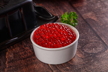 Salmon red caviar in the bowl