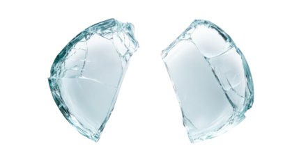 Two clear glass shards broken and isolated on transparent background