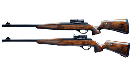 Two hunting rifles with scopes isolated on transparent background
