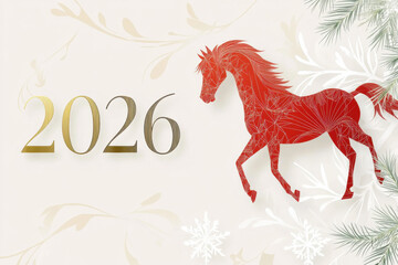 Red Geometric Wire Horse 2026 Golden Numbers Holiday Celebration Background