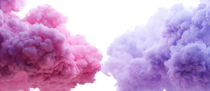 Abstract pink and purple smoke clouds isolated on transparent background