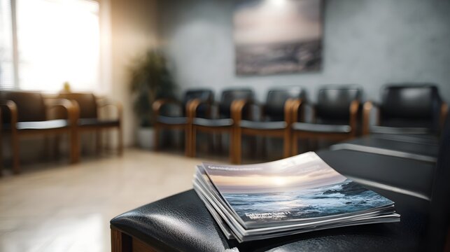 Doctor s office waiting room with magazines and natural light