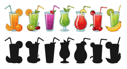 Assorted Fresh Fruit Smoothies for Healthy Living: A Colorful Collection of Delicious, Refreshing Beverages, Including Tropical Fruits and Berries, Perfect for Summer Mocktails, Drink Menus, Nutrition