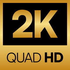 2K Quad HD Gold Text Logo on Black and Golden Background - High Definition Resolution Badge