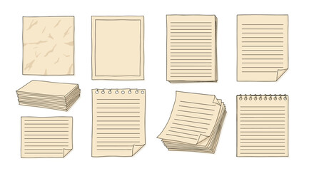Assorted Paper Pages and Stacks: Crumpled, Lined, and Bound for Writing, Notes, and Creative Projects in Business, Education, and Arts - Vector Illustrations for Notebooks, Sketchbooks, Documents, Sta