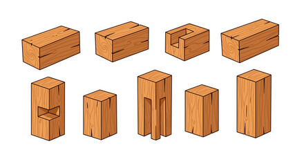 Isometric Wood Joinery Illustration: Traditional Japanese Woodworking Techniques for Carpentry, Timber Framing & Furniture Making, Demonstrating Strength, Precision & Stability in Design, Engineering