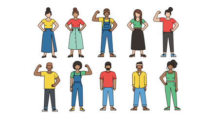 Diverse Group of People Standing Strong, Representing Empowerment and Unity in Modern Society for Business and Community Engagement, Illustration Style with Bold Colors for Marketing and Presentation,