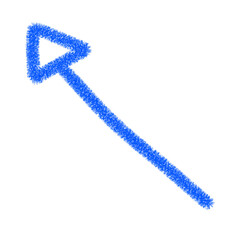 Dark blue arrow doodle hand-drawn in crayon. Illustration of a diagonal dark blue arrow pointing upward to the left.
