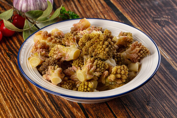 Vegan dietary steamed romanesco cabbage