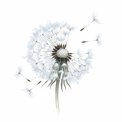 Dandelion on white in delicate watercolor style, airy and light, is a beautiful floral spring design. Beautiful Dandelion watercolor element on white is perfect for invitations, postcards,
