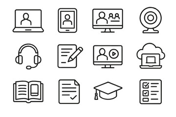 Online vector headset video icons platform icon assignment sheet lecture cloud classroom