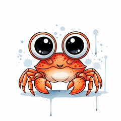 Cute crab illustration features a cartoon crab with large eyes and orange exoskeleton. Cartoon crab is perfect for children's books and educational material, appealing to young audience.