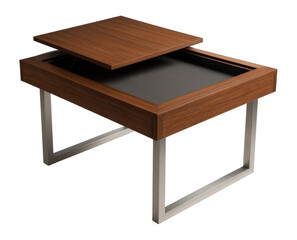 Convertible dining table with a flip-top for versatile dining and gaming use.