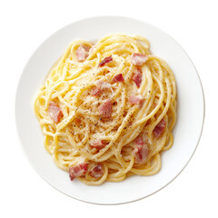 Spaghetti carbonara pasta dish with bacon, cheese, black pepper
