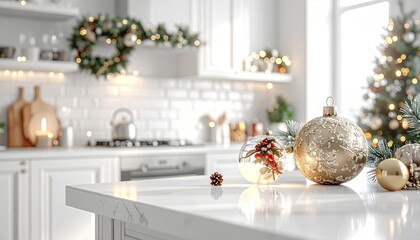 Wunderschöne Weihnachtsdekoration in einer hellen Küche