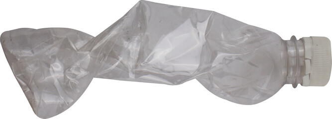 Crushed plastic bottle on transparent background