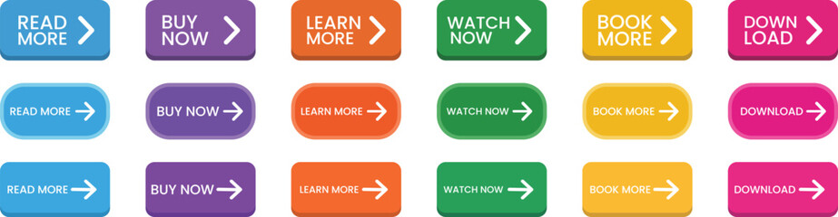 Colorful collection of ui ux button designs for web applications vector
