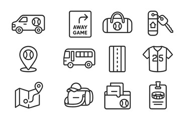Folder bus travel baseball game bag vector route hotel team icon pass