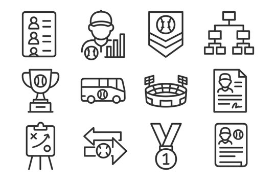 Scouting icon contract bus vector league trophy playoff player baseball draft icons