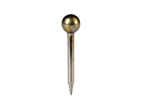metal ball head pin thumbtack with sharp point reflective finish on isolated background