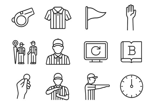 Vector referee game toss icon rulebook grid icons penalty ejection crew whistle