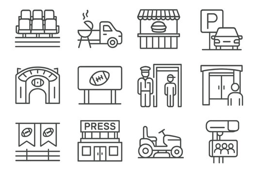 Icons icon turf food football fan cam vector zone stand security stadium