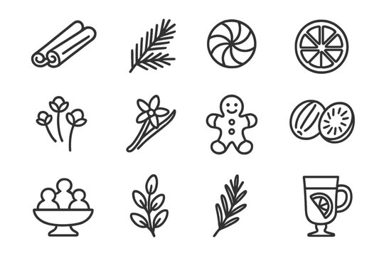 Festive candy clove vector glass scents winter icon pine peppermint sprig pod