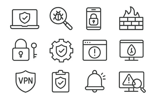 App icons security vpn software antivirus vector intrusion threat tools test icon