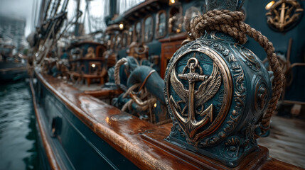 Vintage label with an anchor and life buoy