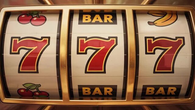 Slot machine reels showing lucky sevens and fruits