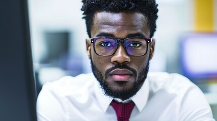 Obraz premium Portrait of a serious and focused African American businessman in a suit and tie