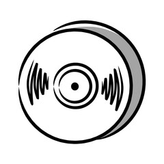 A vinyl record disc illustration in drawing line art with minimal shading, designed for music logo, podcast cover, DJ poster, or sound-related graphic projects.