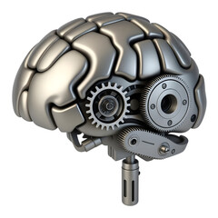 Mechanical brain with gears and circuits isolated on transparent background