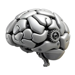Mechanical brain with gears isolated on transparent background