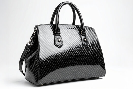 Women's handbag made of barbon fiber on a white background