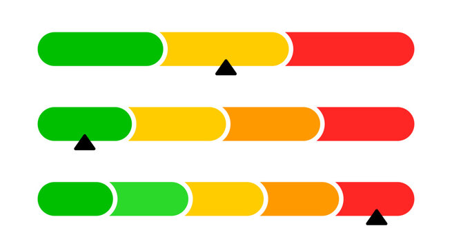 Meter scale for infographics. Bar progress gauge. Slider and arrow indicate level.